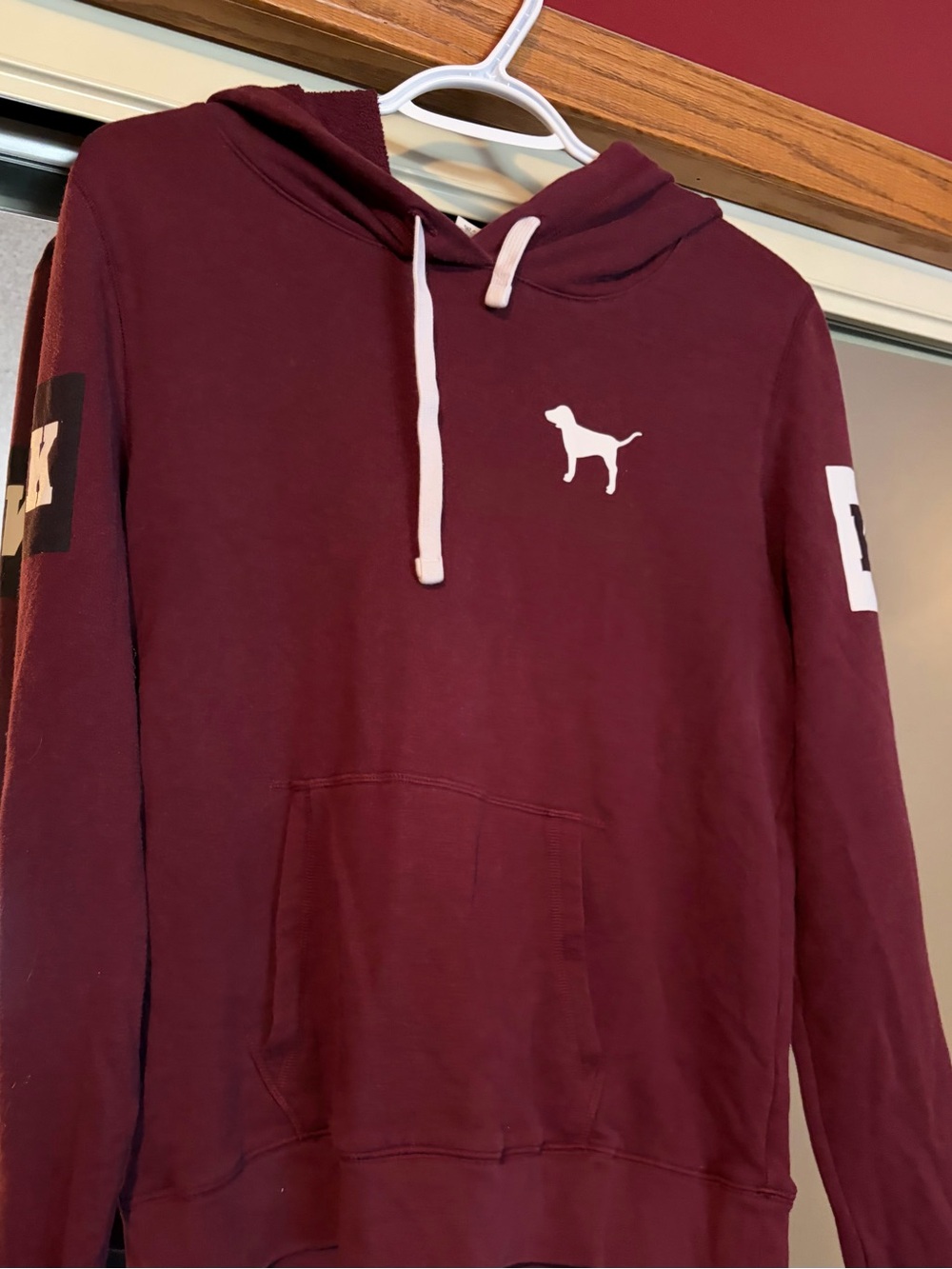 Victoria's Secret Pink Maroon Pullover Hoodie with White Dog Logo